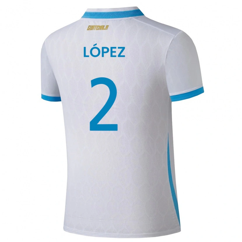 Danxen Mujer Camiseta Guatemala Francisco López #2 Blanco Azul Cielo Oro 1ª Equipación 26-28 La Camisa