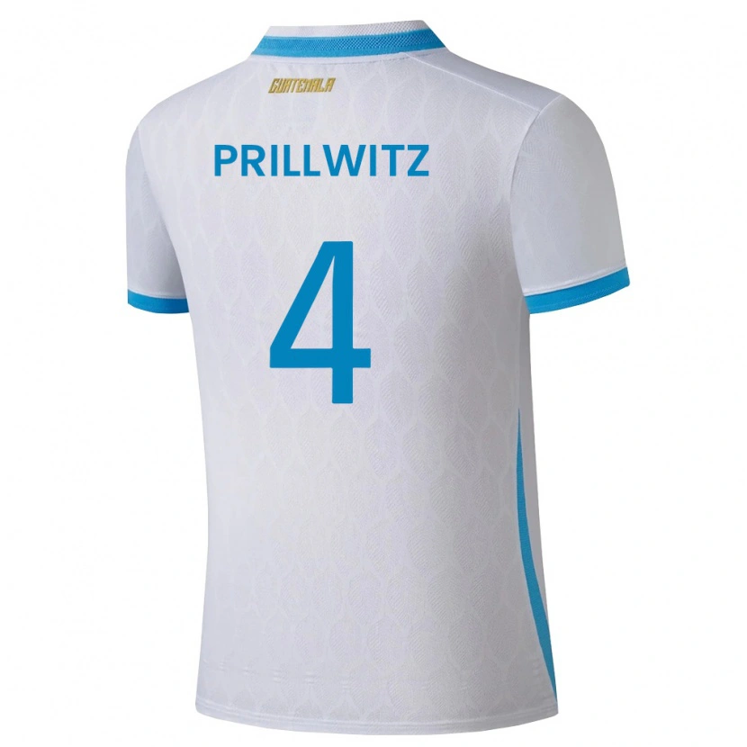 Danxen Mujer Camiseta Guatemala Héctor Prillwitz #4 Blanco Azul Cielo Oro 1ª Equipación 26-28 La Camisa