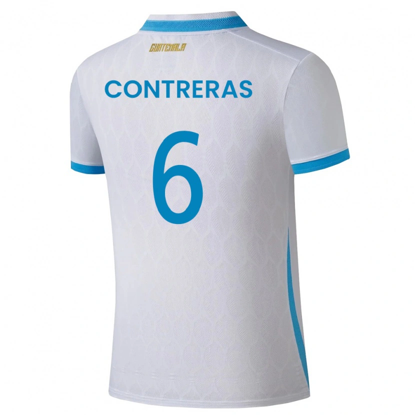 Danxen Mujer Camiseta Guatemala María Contreras #6 Blanco Azul Cielo Oro 1ª Equipación 26-28 La Camisa