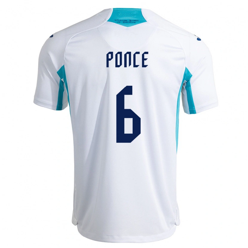 Danxen Mujer Camiseta Honduras Justin Ponce #6 Blanco Azul Azul Cielo 1ª Equipación 26-28 La Camisa