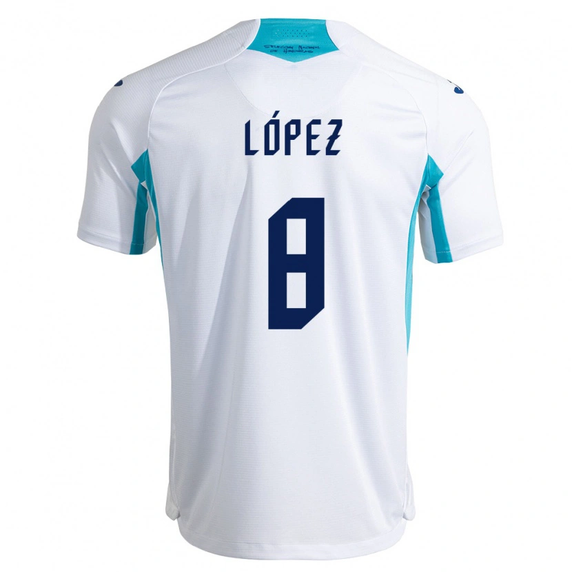 Danxen Mujer Camiseta Honduras Babington López #8 Blanco Azul Azul Cielo 1ª Equipación 26-28 La Camisa