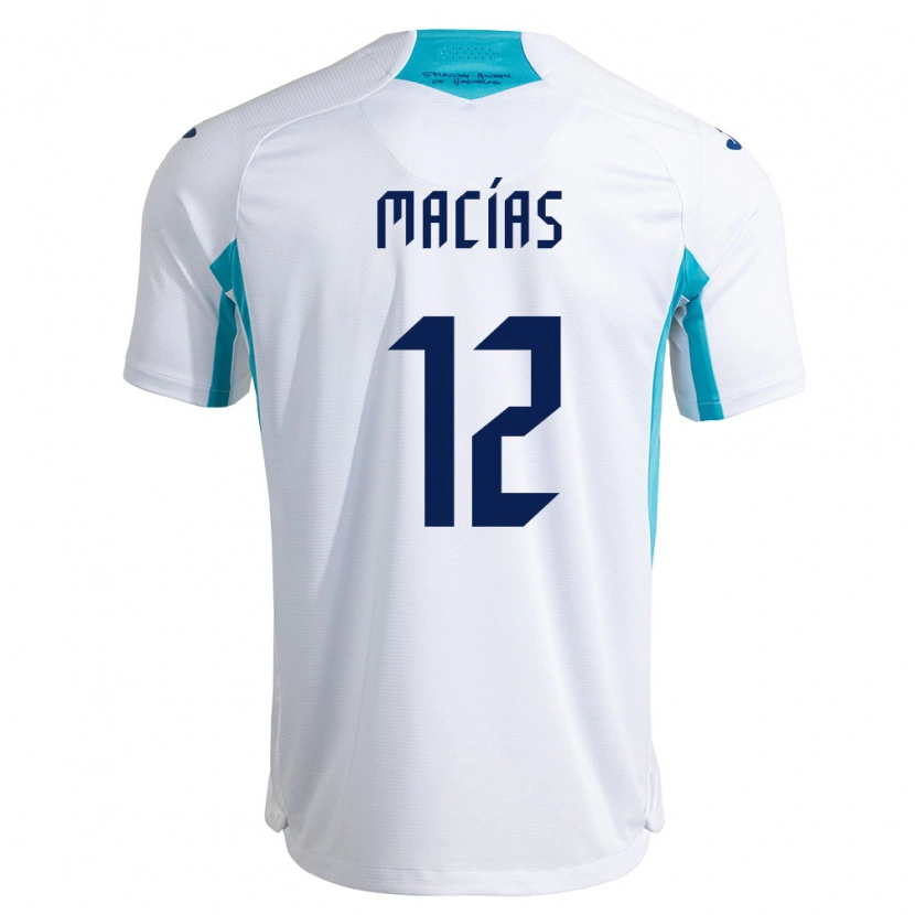 Danxen Mujer Camiseta Honduras Owen Macías #12 Blanco Azul Azul Cielo 1ª Equipación 26-28 La Camisa