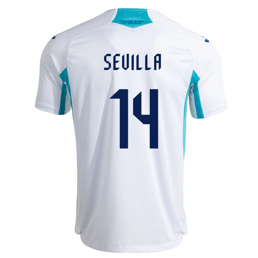 Danxen Mujer Camiseta Honduras César Sevilla #14 Blanco Azul Azul Cielo 1ª Equipación 26-28 La Camisa