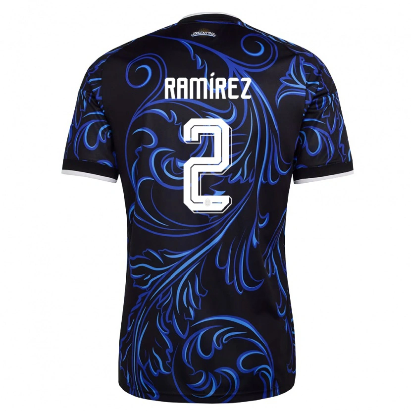 Danxen Mujer Camiseta Argentina Tobías Ramírez #2 Negro Blanco Azul Cielo 2ª Equipación 26-28 La Camisa