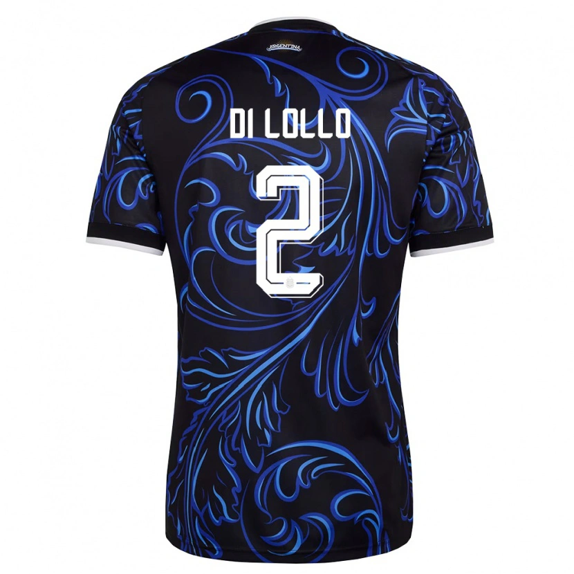 Danxen Mujer Camiseta Argentina Lautaro Di Lollo #2 Negro Blanco Azul Cielo 2ª Equipación 26-28 La Camisa