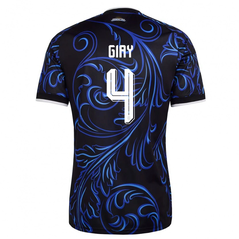 Danxen Mujer Camiseta Argentina Agustín Giay #4 Negro Blanco Azul Cielo 2ª Equipación 26-28 La Camisa