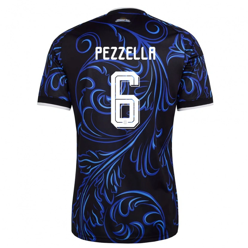 Danxen Mujer Camiseta Argentina German Pezzella #6 Negro Blanco Azul Cielo 2ª Equipación 26-28 La Camisa