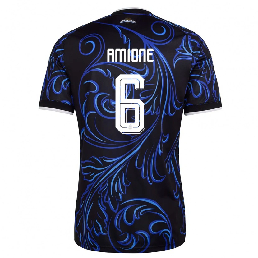 Danxen Mujer Camiseta Argentina Bruno Amione #6 Negro Blanco Azul Cielo 2ª Equipación 26-28 La Camisa