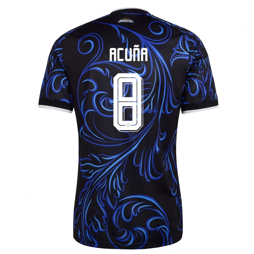 Danxen Mujer Camiseta Argentina Marcos Acuña #8 Negro Blanco Azul Cielo 2ª Equipación 26-28 La Camisa