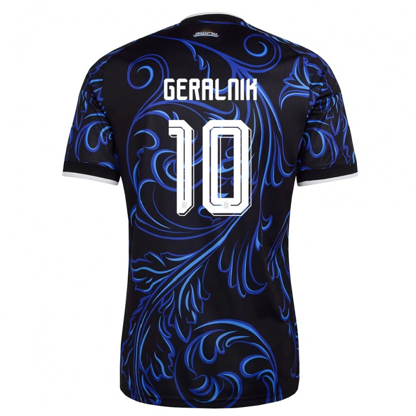 Danxen Mujer Camiseta Argentina Tiago Geralnik #10 Negro Blanco Azul Cielo 2ª Equipación 26-28 La Camisa