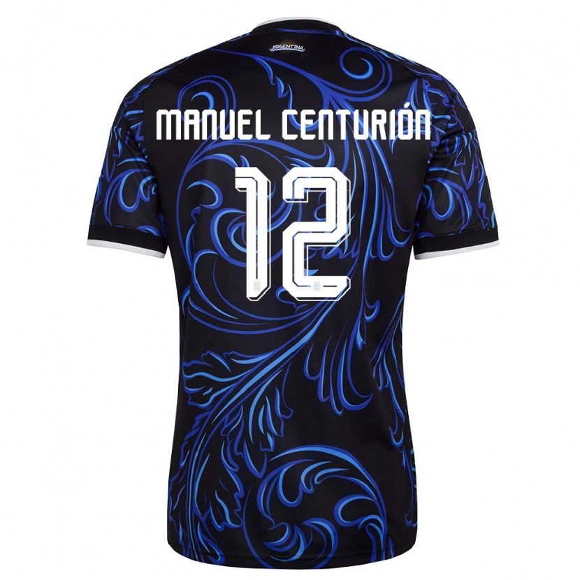 Danxen Mujer Camiseta Argentina Juan Manuel Centurión #12 Negro Blanco Azul Cielo 2ª Equipación 26-28 La Camisa