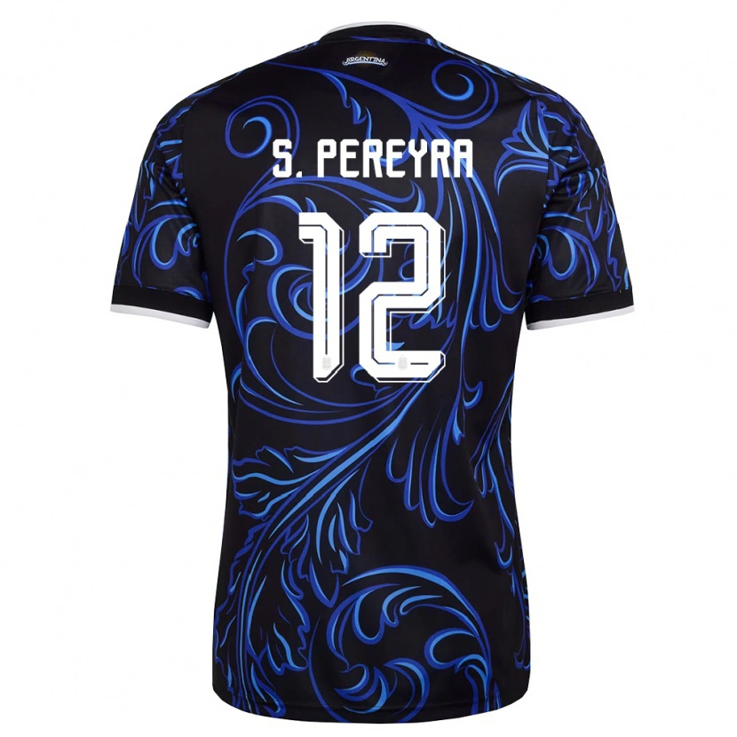 Danxen Mujer Camiseta Argentina Solana Pereyra #12 Negro Blanco Azul Cielo 2ª Equipación 26-28 La Camisa