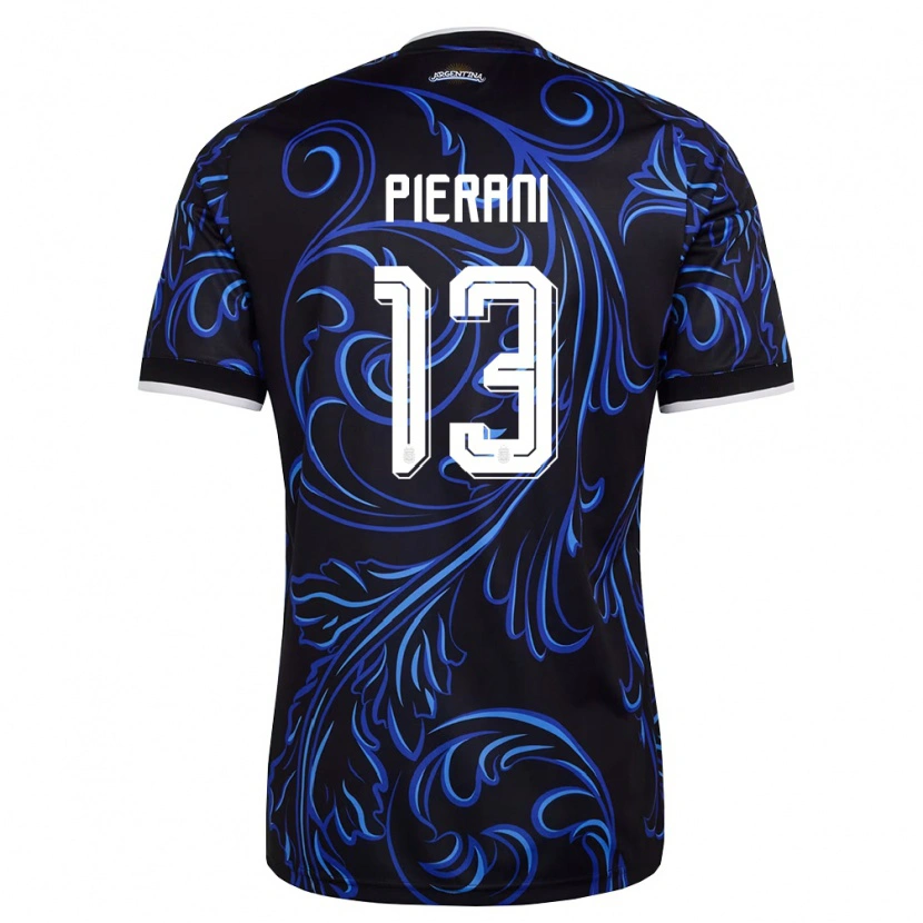 Danxen Mujer Camiseta Argentina Valente Pierani #13 Negro Blanco Azul Cielo 2ª Equipación 26-28 La Camisa