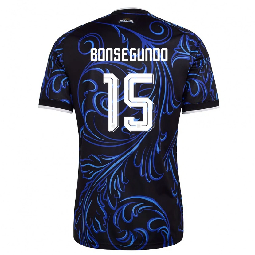 Danxen Mujer Camiseta Argentina Florencia Bonsegundo #15 Negro Blanco Azul Cielo 2ª Equipación 26-28 La Camisa