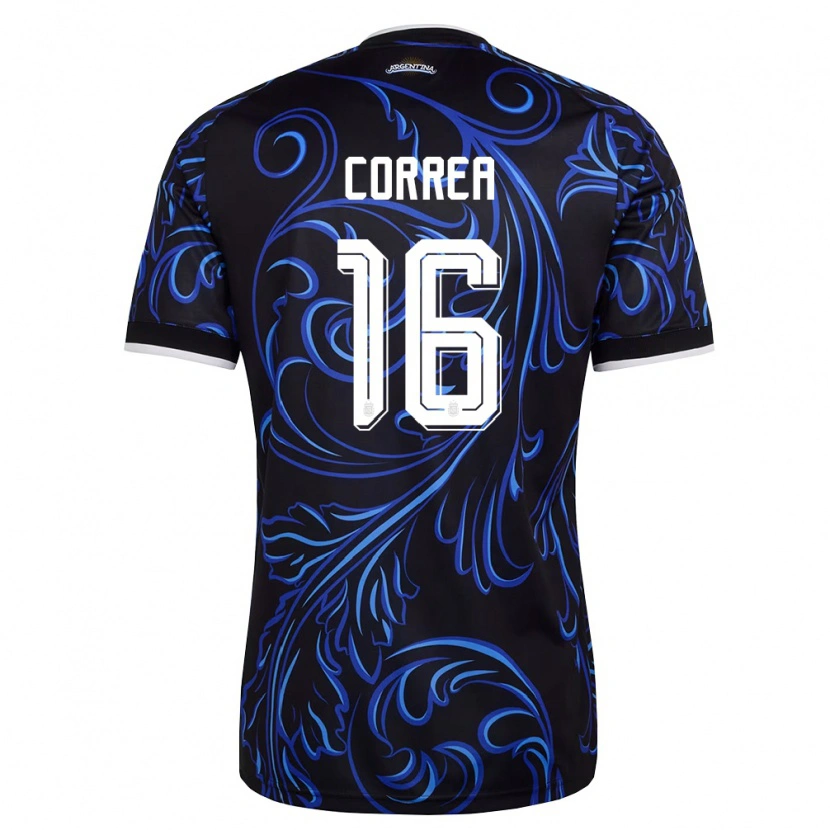 Danxen Mujer Camiseta Argentina Angel Correa #16 Negro Blanco Azul Cielo 2ª Equipación 26-28 La Camisa