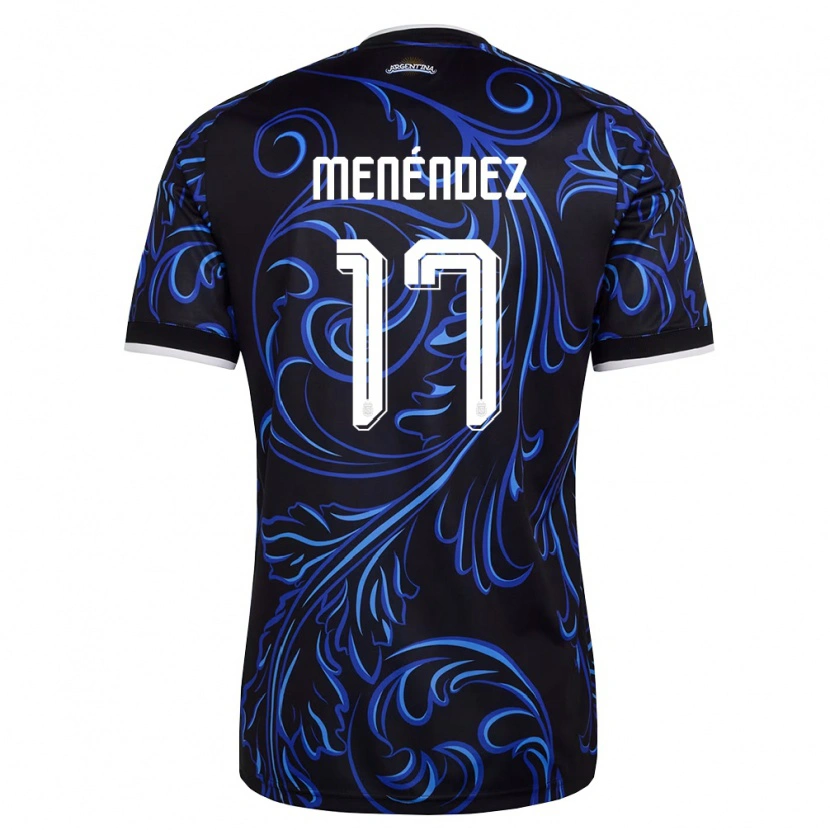 Danxen Mujer Camiseta Argentina Milagros Menendez #17 Negro Blanco Azul Cielo 2ª Equipación 26-28 La Camisa