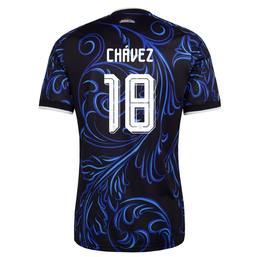 Danxen Mujer Camiseta Argentina Gabriela Chavez #18 Negro Blanco Azul Cielo 2ª Equipación 26-28 La Camisa