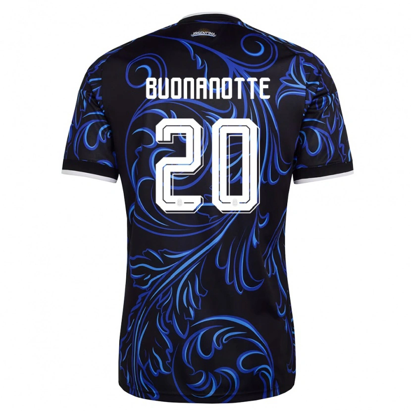 Danxen Mujer Camiseta Argentina Facundo Buonanotte #20 Negro Blanco Azul Cielo 2ª Equipación 26-28 La Camisa
