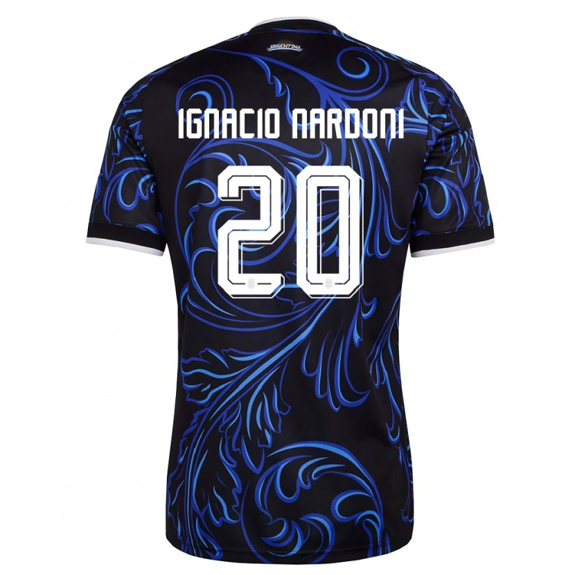 Danxen Mujer Camiseta Argentina Juan Ignacio Nardoni #20 Negro Blanco Azul Cielo 2ª Equipación 26-28 La Camisa