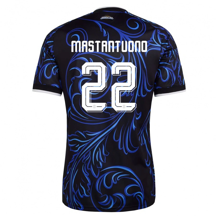 Danxen Mujer Camiseta Argentina Franco Mastantuono #22 Negro Blanco Azul Cielo 2ª Equipación 26-28 La Camisa