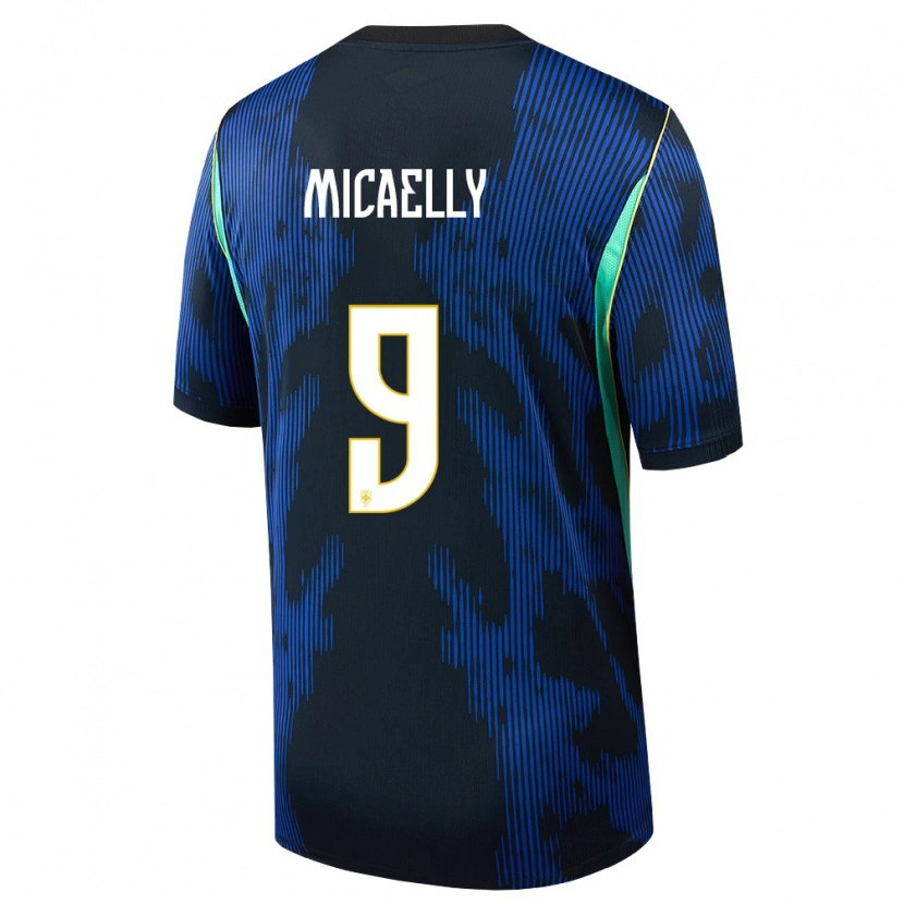 Danxen Mujer Camiseta Brasil Micaelly #9 Azul Amarillo Marino 2ª Equipación 26-28 La Camisa