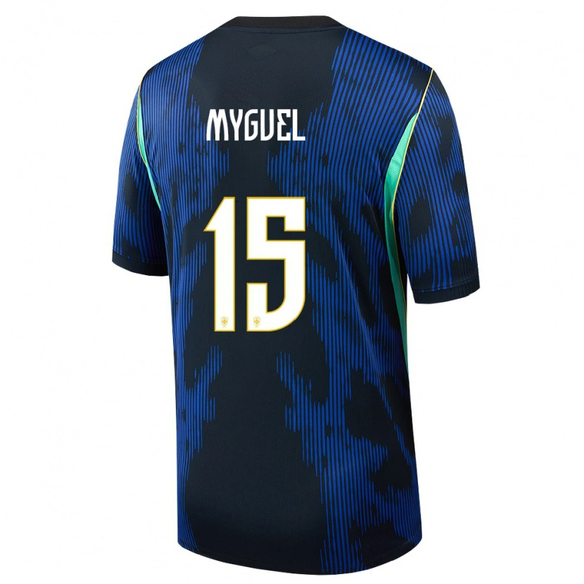 Danxen Mujer Camiseta Brasil Myguel #15 Azul Amarillo Marino 2ª Equipación 26-28 La Camisa