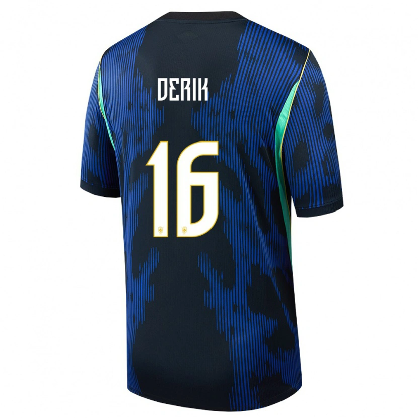 Danxen Mujer Camiseta Brasil Léo Derik #16 Azul Amarillo Marino 2ª Equipación 26-28 La Camisa