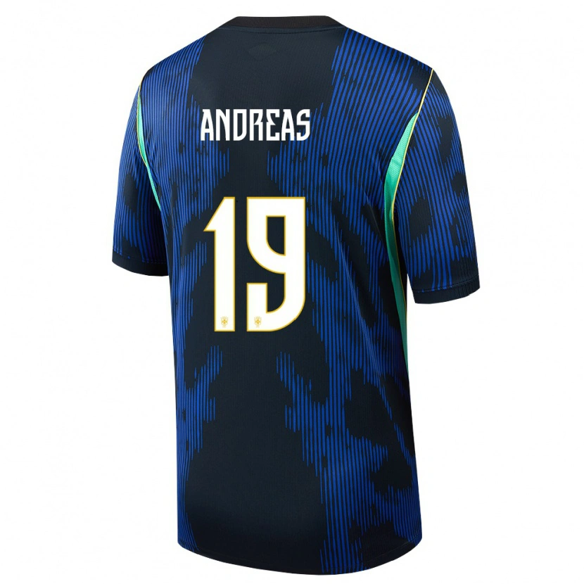 Danxen Mujer Camiseta Brasil Andreas Pereira #19 Azul Amarillo Marino 2ª Equipación 26-28 La Camisa