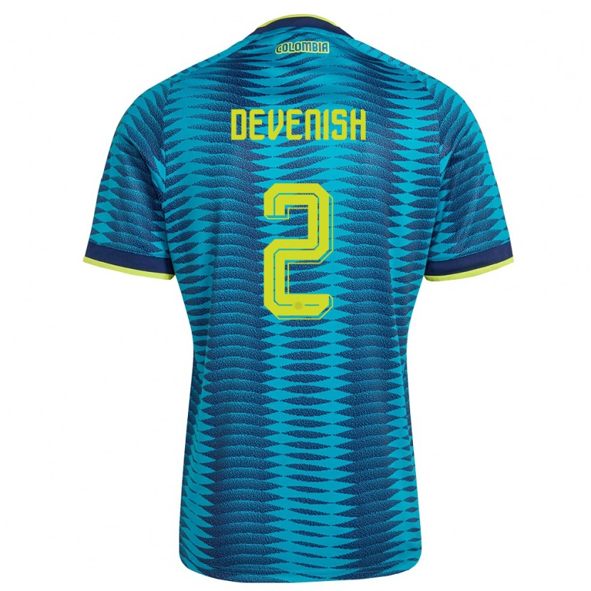 Danxen Mujer Camiseta Colombia Cristian Devenish #2 Azul Amarillo Marino 2ª Equipación 26-28 La Camisa