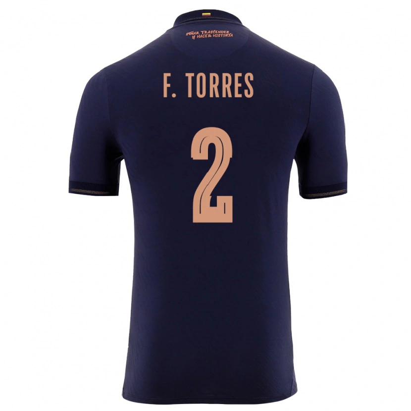 Danxen Mujer Camiseta Ecuador Félix Torres #2 Marino Oro 2ª Equipación 26-28 La Camisa