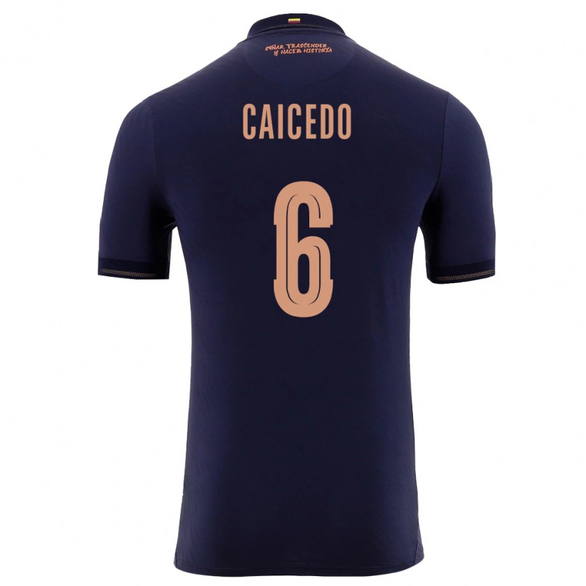 Danxen Mujer Camiseta Ecuador Fricio Caicedo #6 Marino Oro 2ª Equipación 26-28 La Camisa