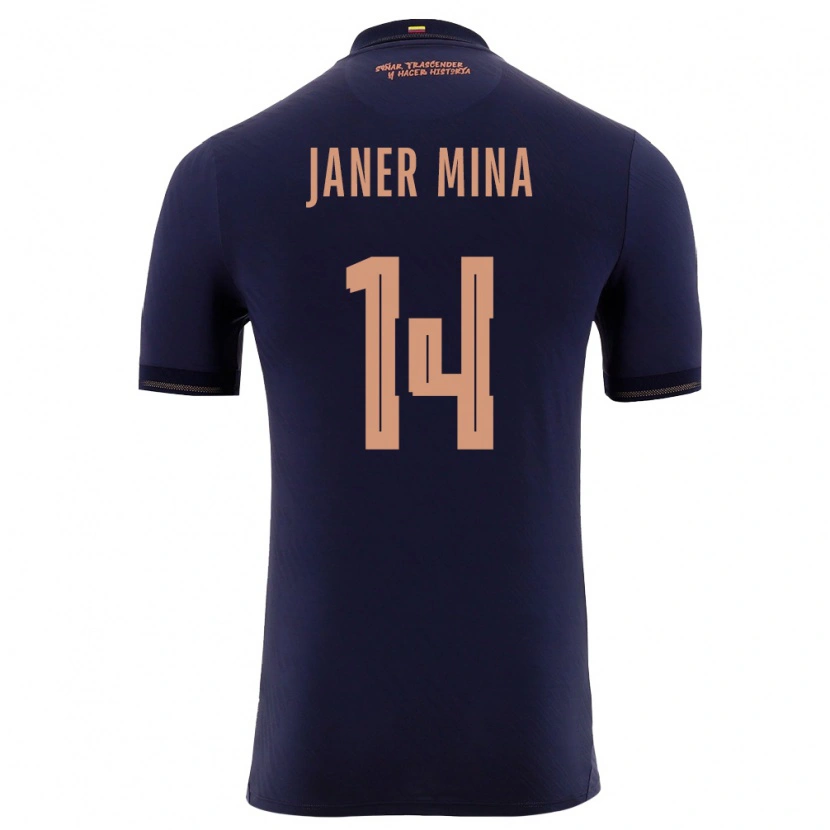 Danxen Mujer Camiseta Ecuador Janer Mina #14 Marino Oro 2ª Equipación 26-28 La Camisa