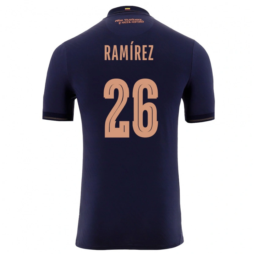 Danxen Mujer Camiseta Ecuador Bryan Ramírez #26 Marino Oro 2ª Equipación 26-28 La Camisa