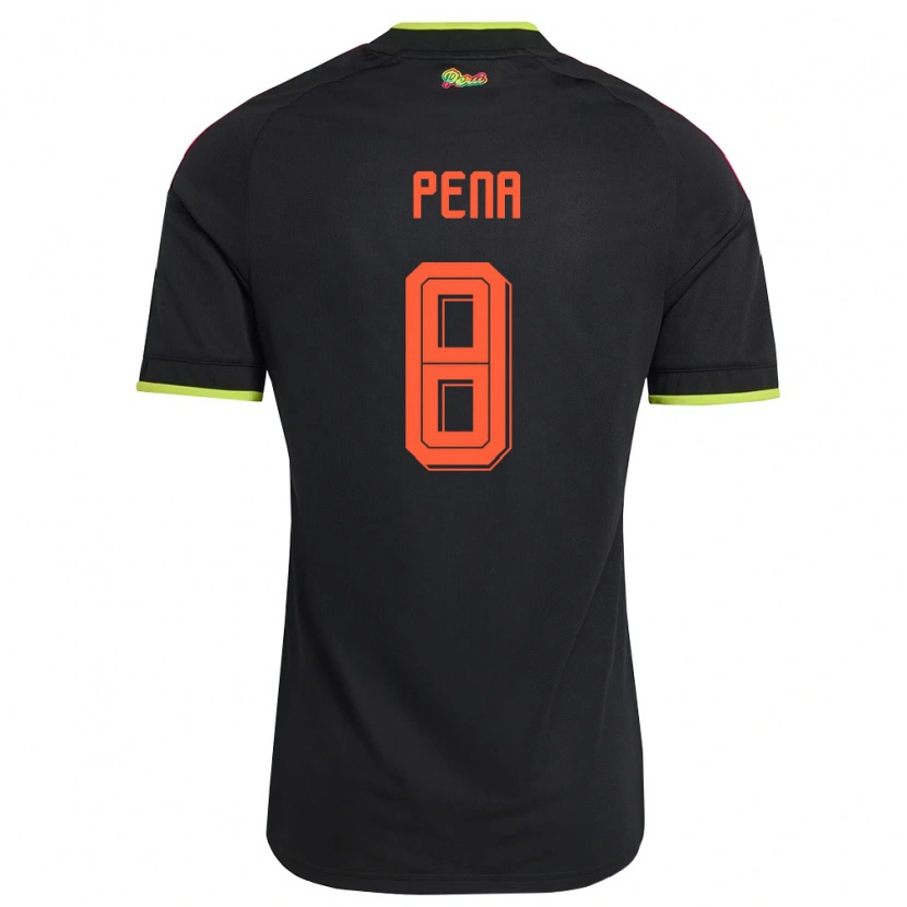 Danxen Mujer Camiseta Perú Sergio Peña #8 Negro Amarillo Rosa 2ª Equipación 26-28 La Camisa