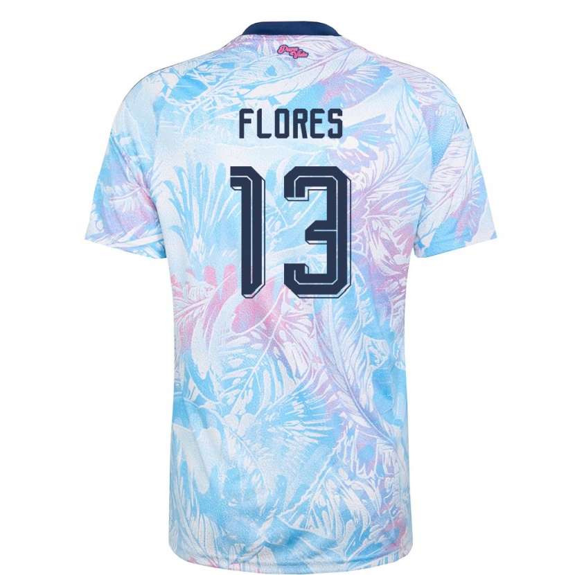 Danxen Mujer Camiseta Costa Rica Caleb Flores #13 Azul Cielo Marino Rosa 2ª Equipación 26-28 La Camisa