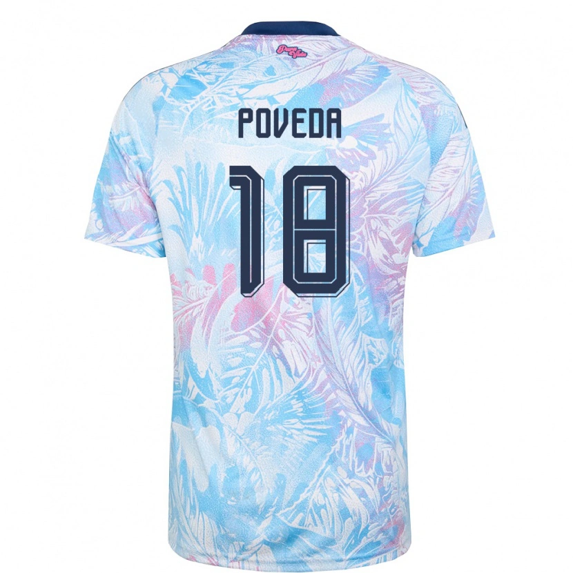Danxen Mujer Camiseta Costa Rica Nicolás Poveda #18 Azul Cielo Marino Rosa 2ª Equipación 26-28 La Camisa