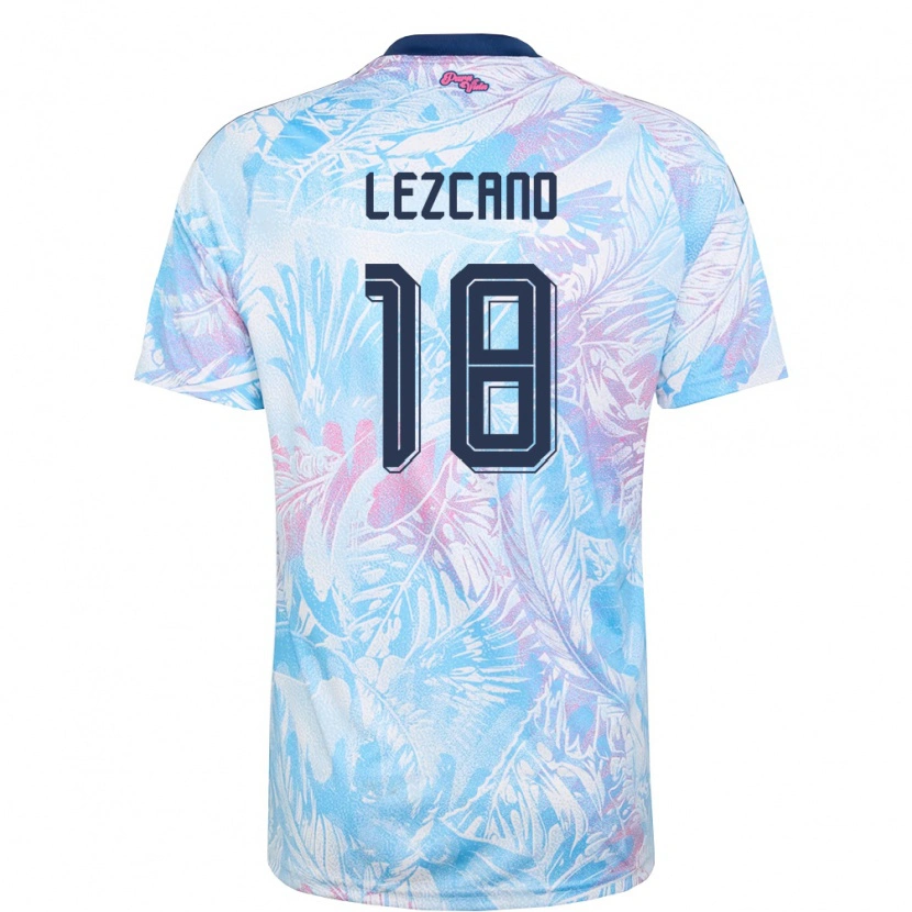 Danxen Mujer Camiseta Costa Rica Alexandre Lezcano #18 Azul Cielo Marino Rosa 2ª Equipación 26-28 La Camisa