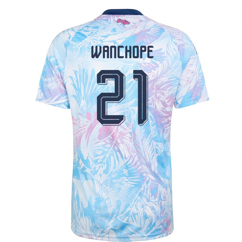 Danxen Mujer Camiseta Costa Rica Matías Wanchope #21 Azul Cielo Marino Rosa 2ª Equipación 26-28 La Camisa