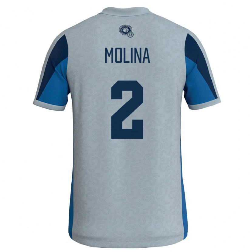Danxen Mujer Camiseta El Salvador William Molina #2 Blanco Azul Cielo 2ª Equipación 26-28 La Camisa