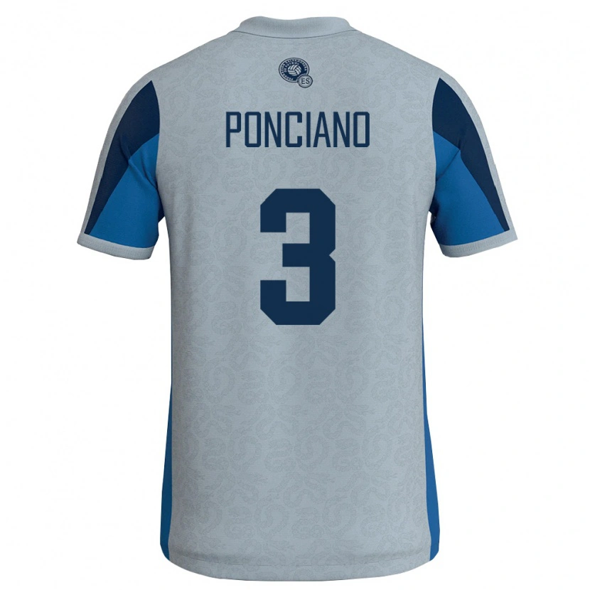Danxen Mujer Camiseta El Salvador Emir Ponciano #3 Blanco Azul Cielo 2ª Equipación 26-28 La Camisa