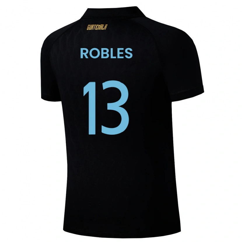 Danxen Mujer Camiseta Guatemala Stheven Robles #13 Negro Azul Cielo Blanco 2ª Equipación 26-28 La Camisa