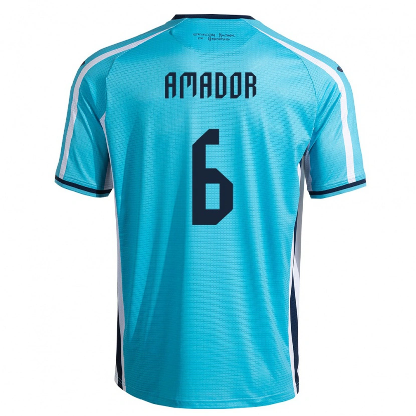 Danxen Mujer Camiseta Honduras Obed Amador #6 Azul Cielo Marino 2ª Equipación 26-28 La Camisa