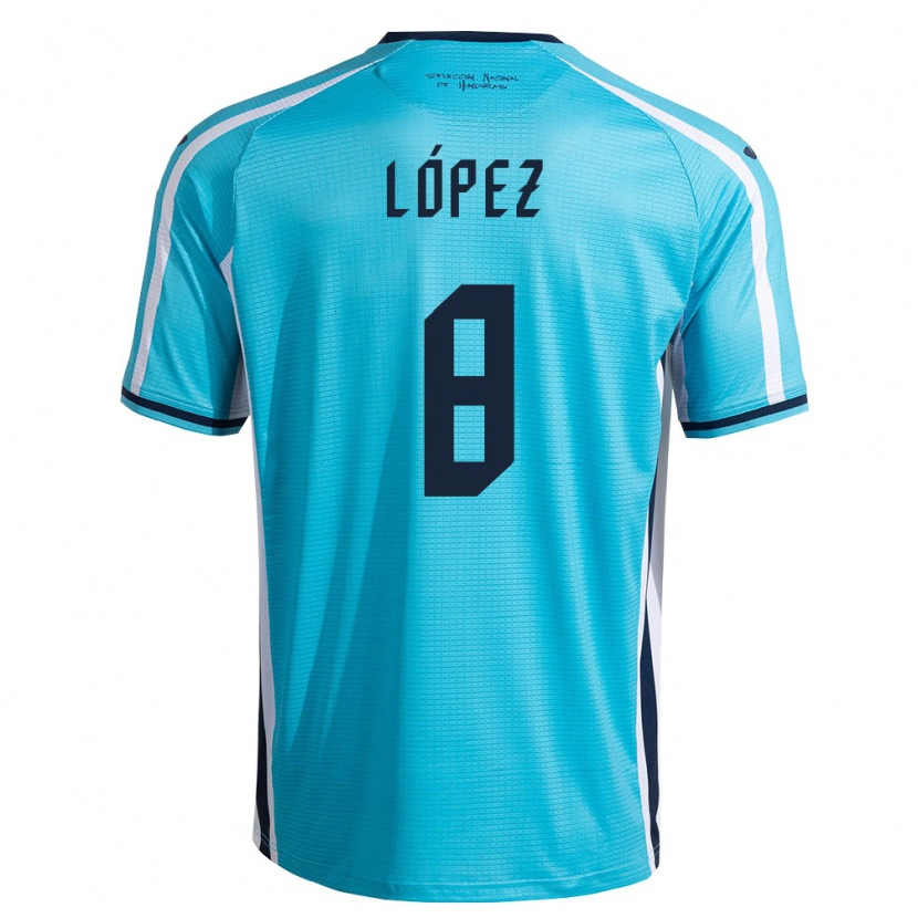Danxen Mujer Camiseta Honduras Babington López #8 Azul Cielo Marino 2ª Equipación 26-28 La Camisa