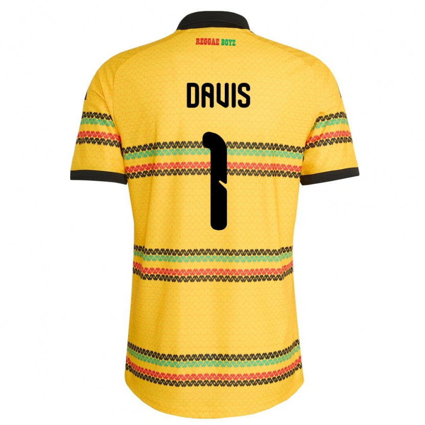 Danxen Niño Camiseta Jamaica Shaquan Davis #1 Amarillo Negro Verde 1ª Equipación 26-28 La Camisa