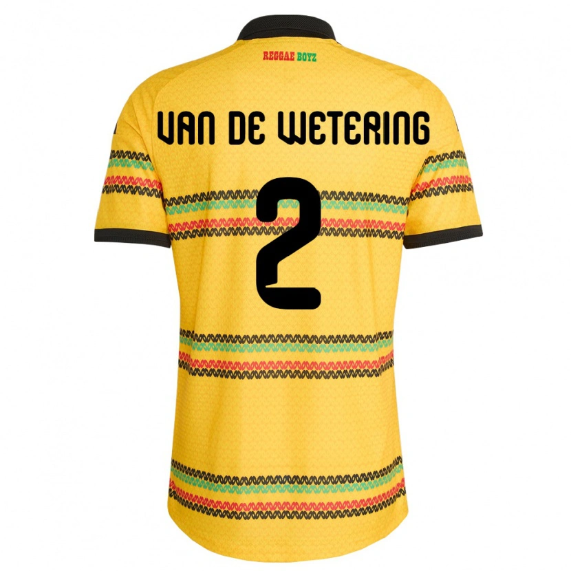 Danxen Niño Camiseta Jamaica Marlon Van De Wetering #2 Amarillo Negro Verde 1ª Equipación 26-28 La Camisa