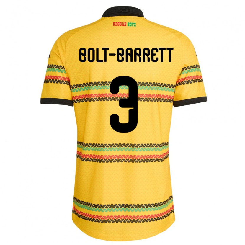 Danxen Niño Camiseta Jamaica Nahshon Bolt-Barrett #3 Amarillo Negro Verde 1ª Equipación 26-28 La Camisa