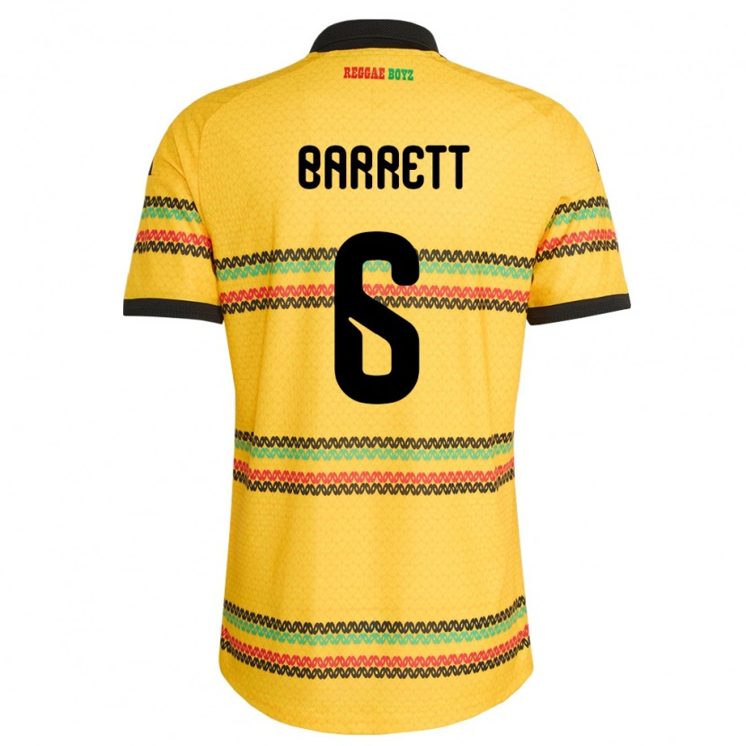 Danxen Niño Camiseta Jamaica Ronaldo Barrett #6 Amarillo Negro Verde 1ª Equipación 26-28 La Camisa