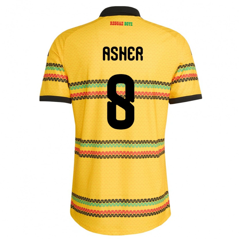 Danxen Niño Camiseta Jamaica Chinyelu Asher #8 Amarillo Negro Verde 1ª Equipación 26-28 La Camisa