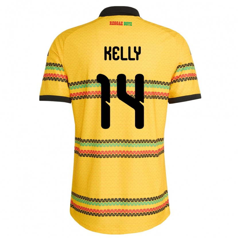 Danxen Niño Camiseta Jamaica Raheem Kelly #14 Amarillo Negro Verde 1ª Equipación 26-28 La Camisa