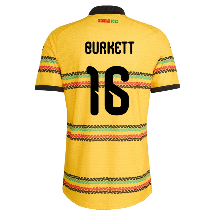 Danxen Niño Camiseta Jamaica Brian Burkett #16 Amarillo Negro Verde 1ª Equipación 26-28 La Camisa